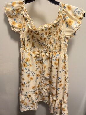 Women’s Floral Smocked Square-Neck Top - Cream & Yellow